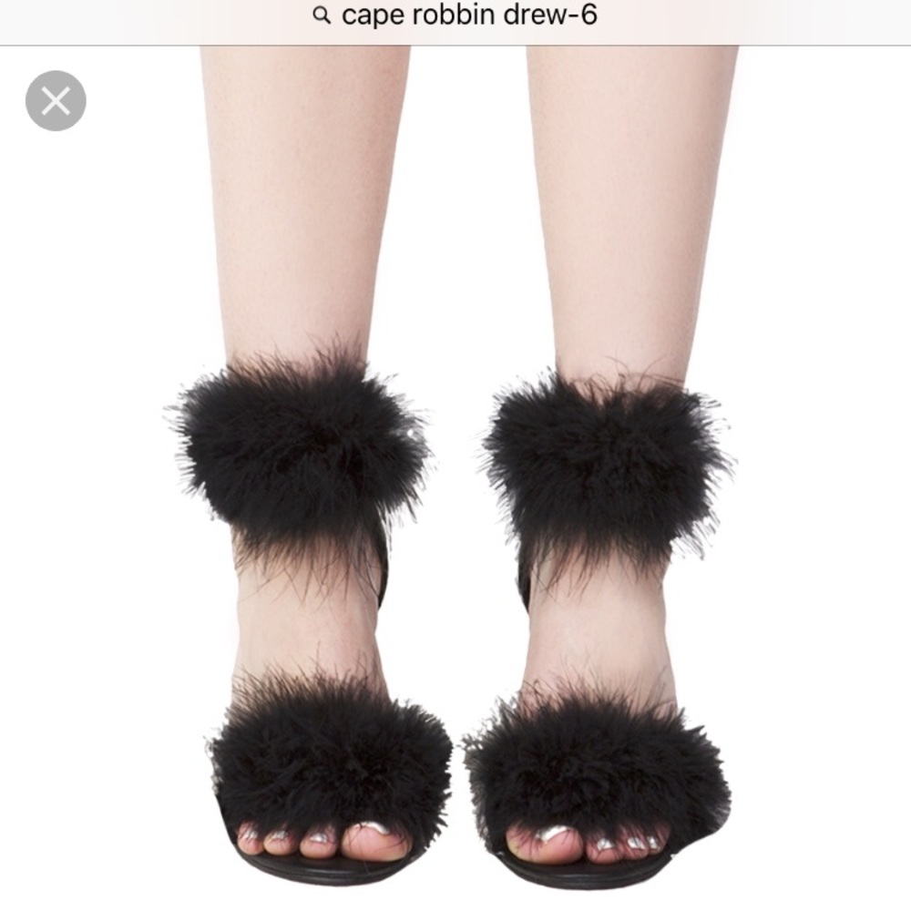 Black Feather Strap Heel/Stiletto